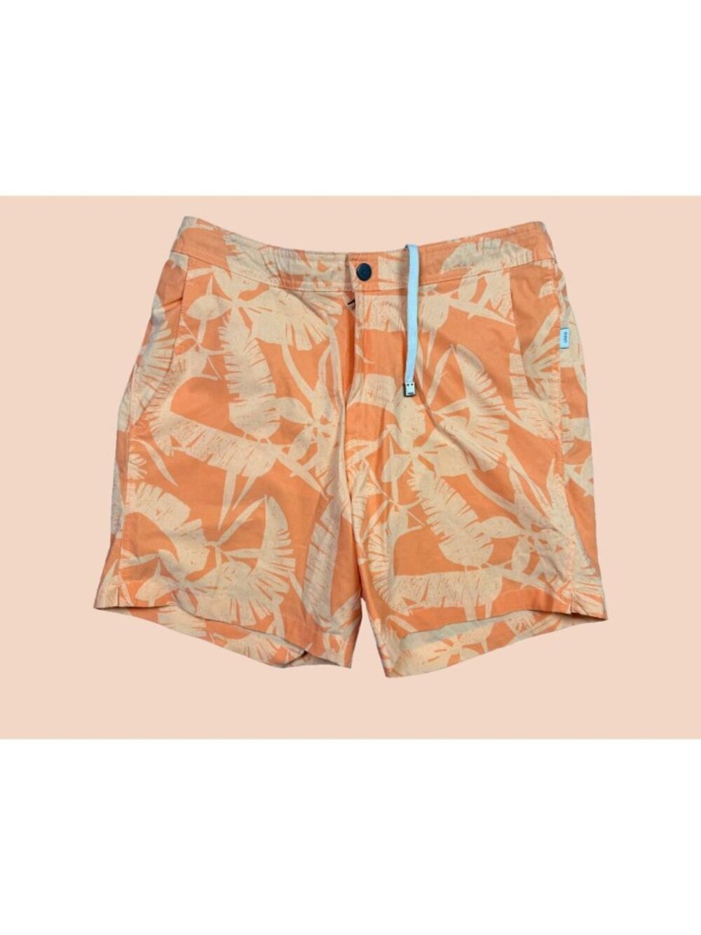 Onia Charles Swim Shorts Mens M Orange Tropical Print Lined Beach Vacation Trunk